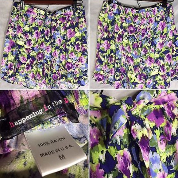 4/$25 sale Floral Print tie waist shorts rayon - Picture 3 of 8